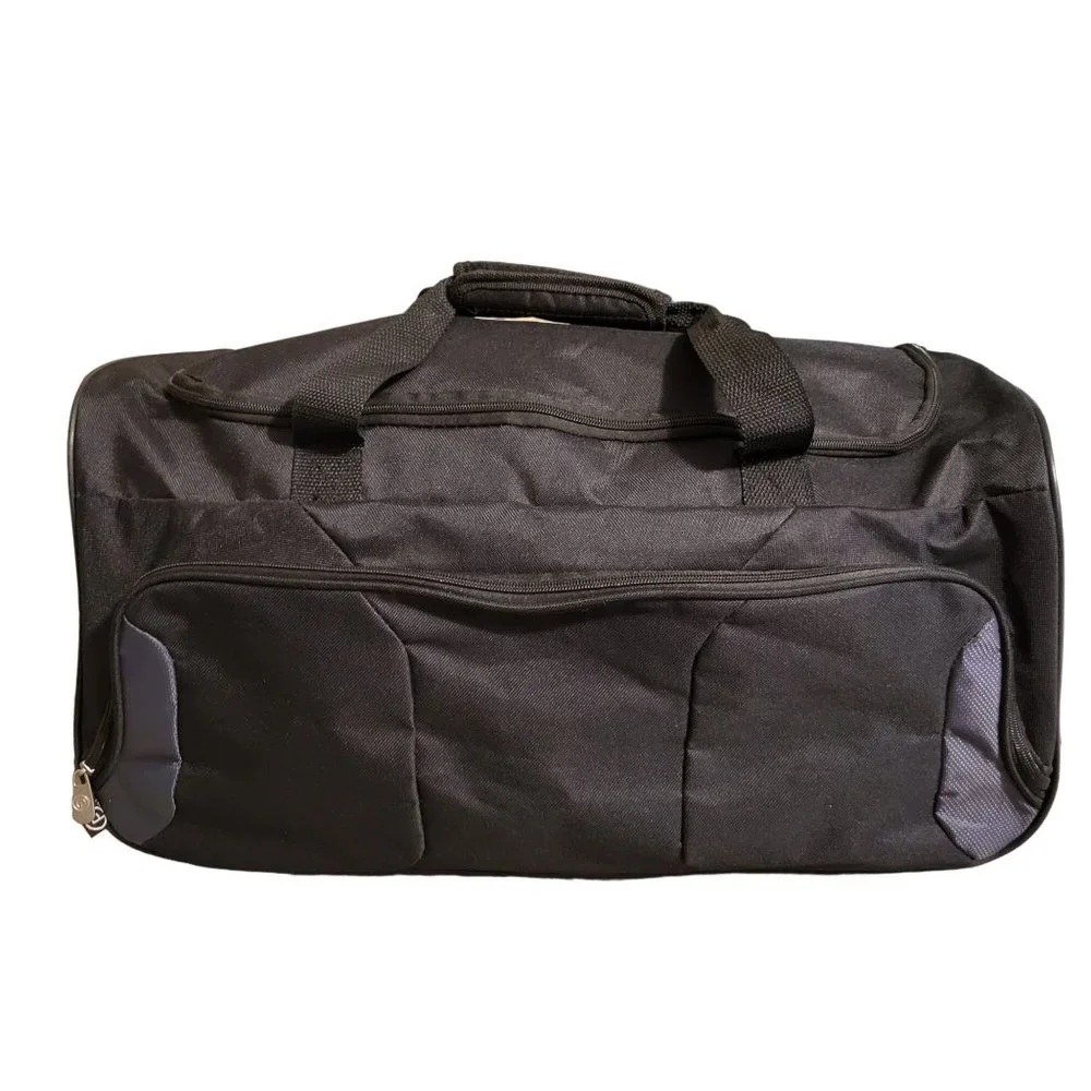 Duffle Bag Black Zipper Opening and Outside Pocket Large 22 x 12 x 12